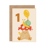 Age 1 Mushroom Snail Birthday Card