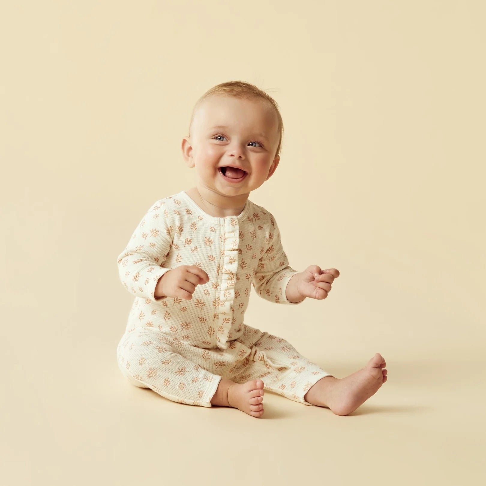 Wilson and Frenchy Organic Waffle Ruffle Zipsuit - Winter Bloom