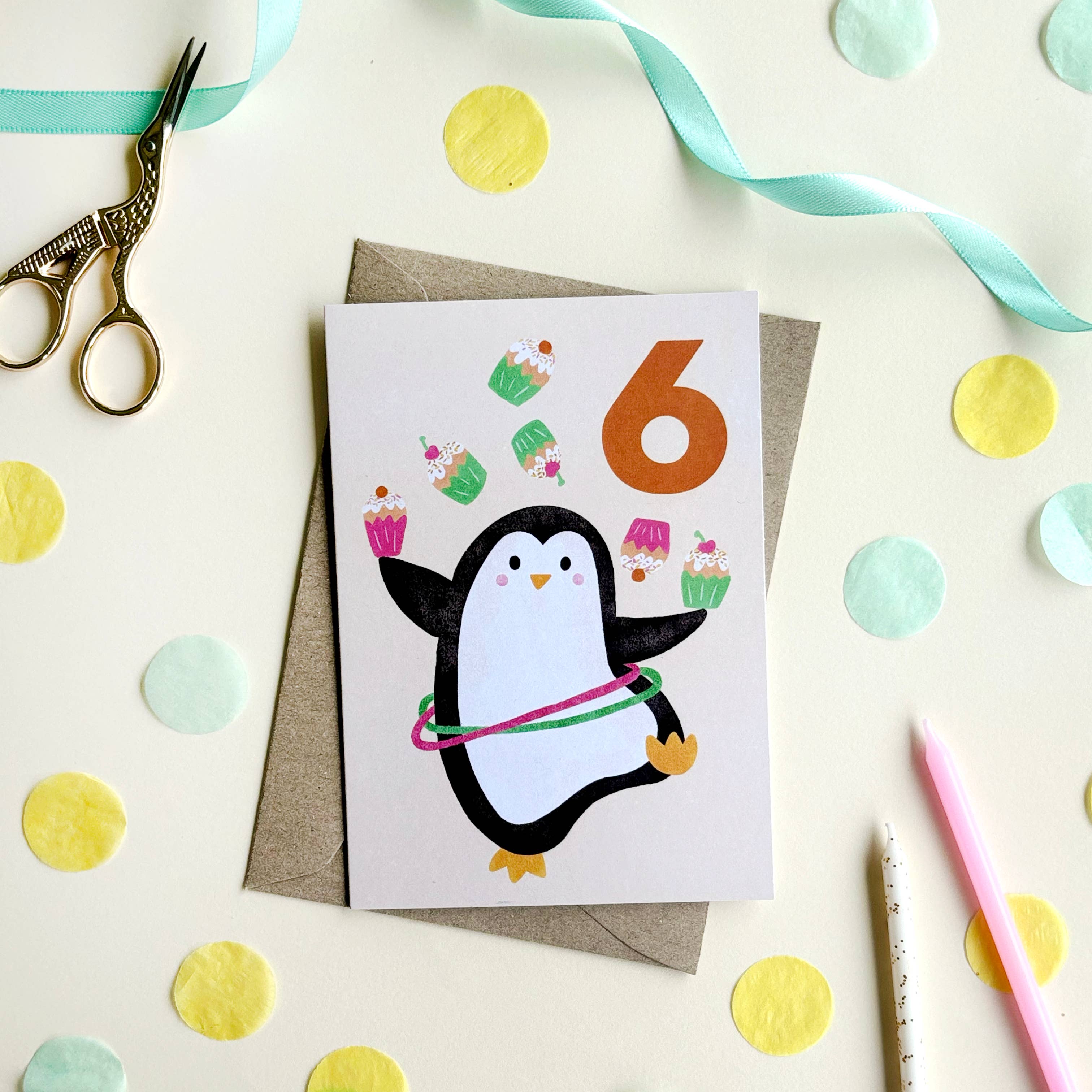 Age 6 Penguin Birthday Card