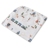 Trains Organic Jersey Wrap & Beanie Set