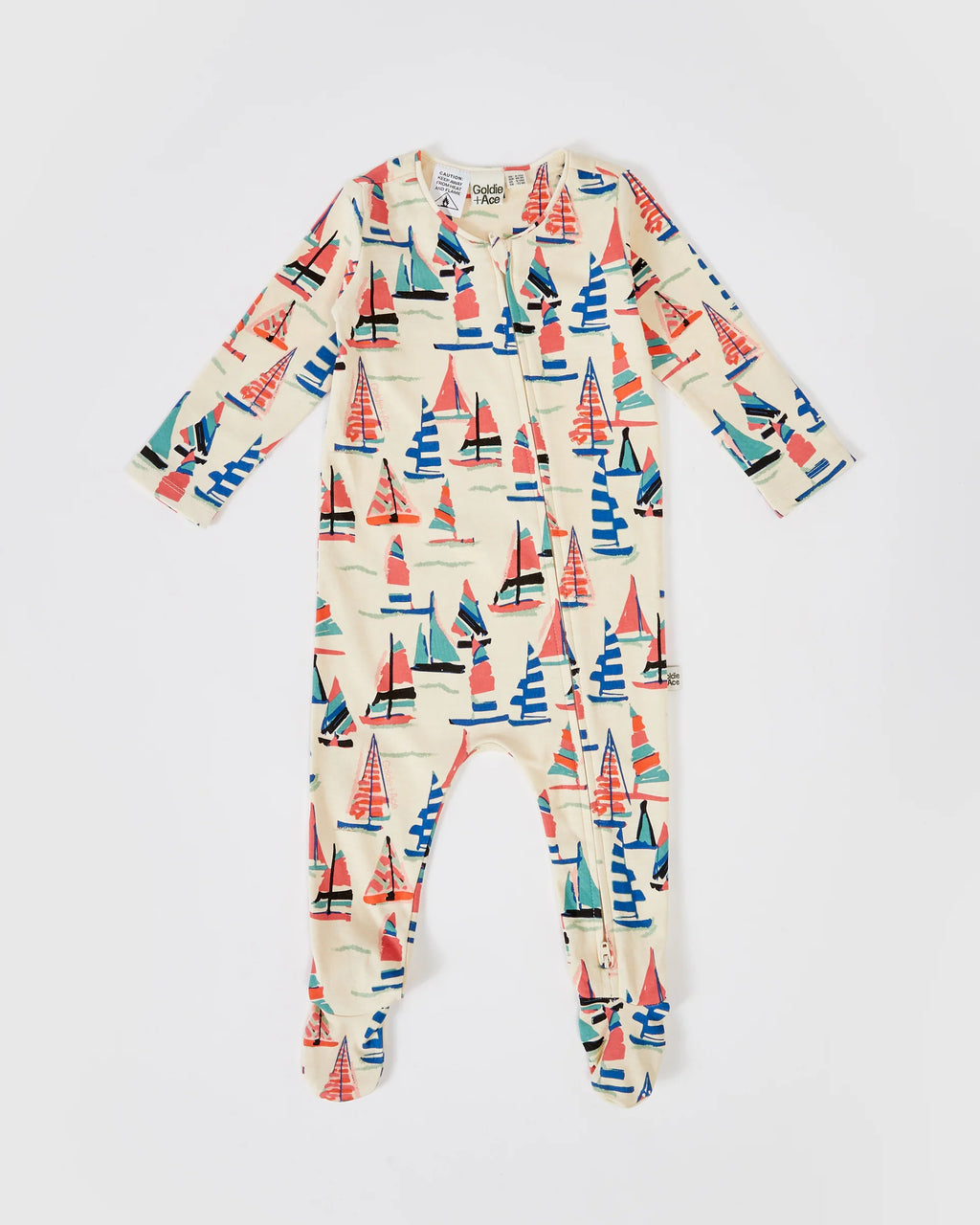 On The Bay Print Footed Zipsuit - Vanilla