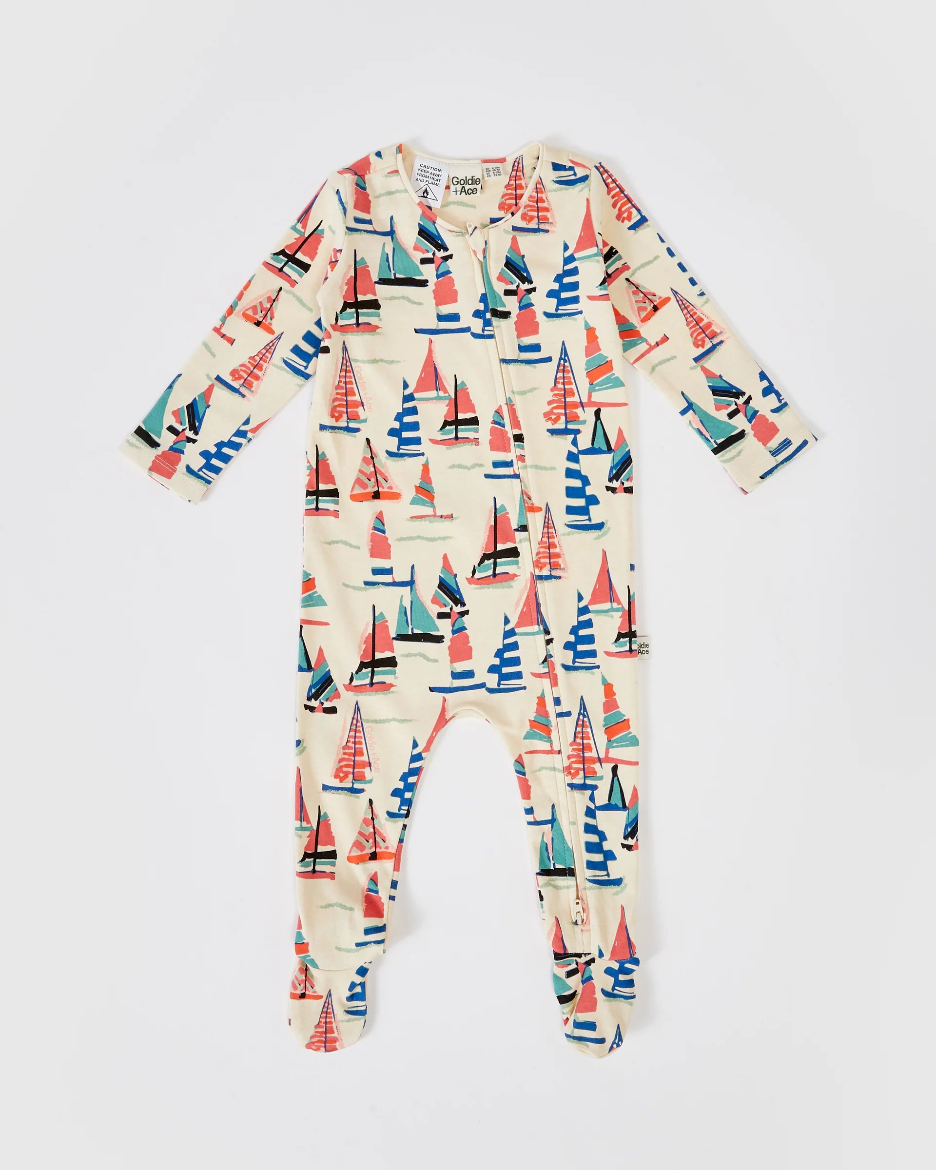 On The Bay Print Footed Zipsuit - Vanilla