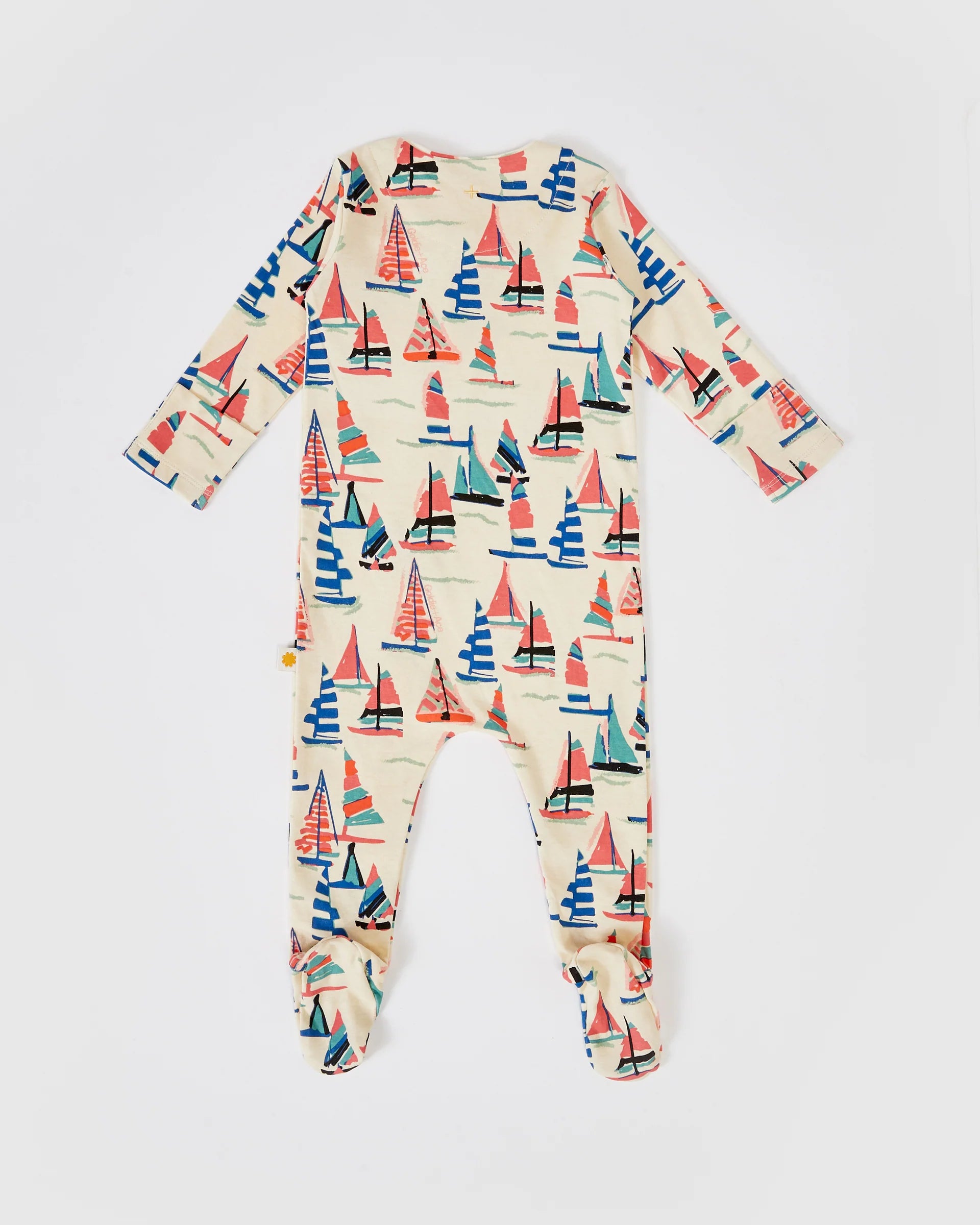 On The Bay Print Footed Zipsuit - Vanilla
