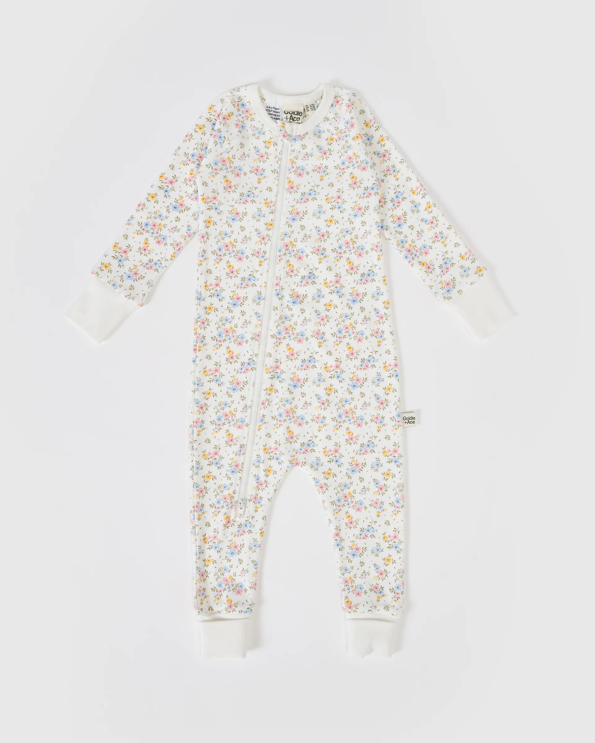 Ditzy Floral Print Zipsuit - Antique White