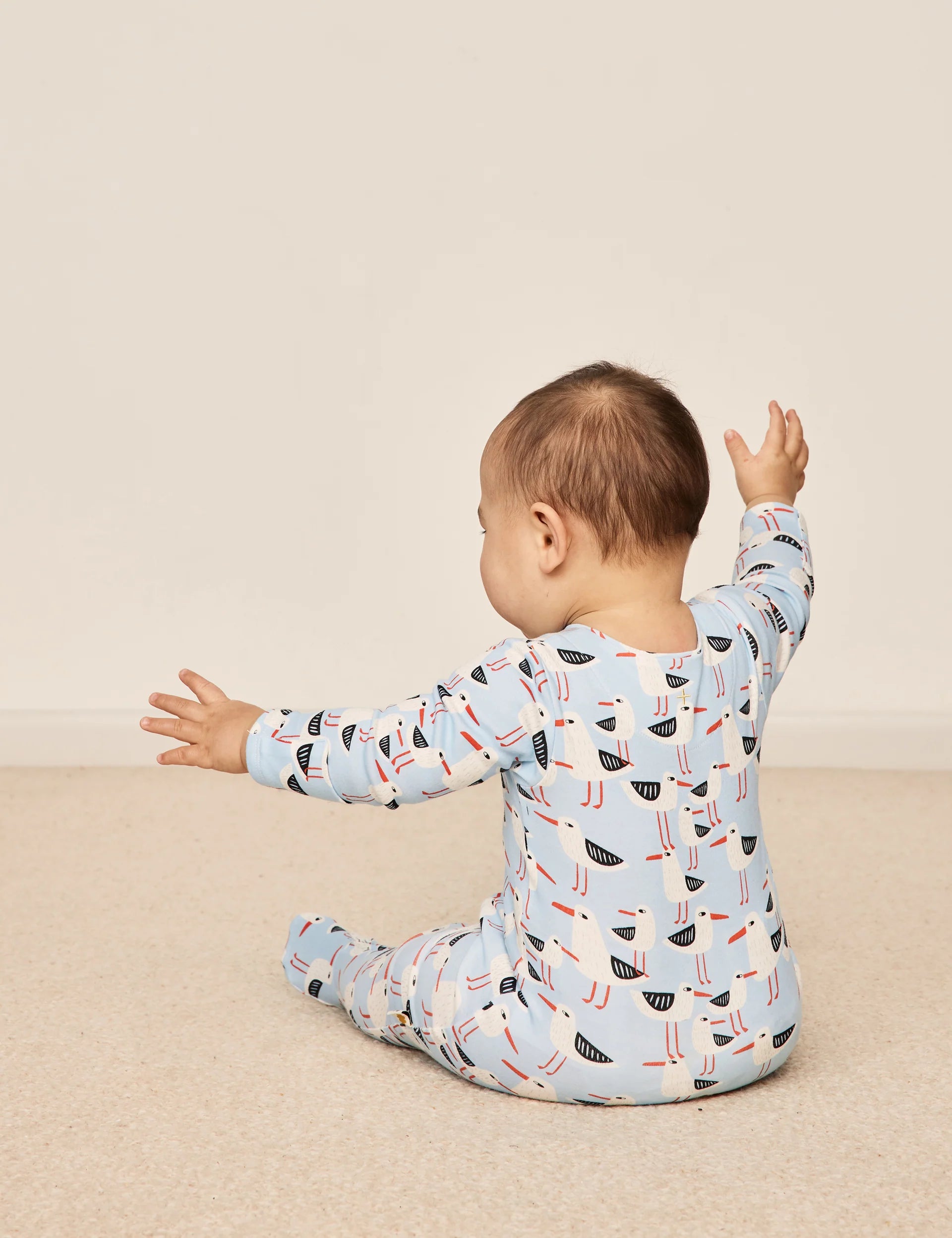 Seagulls Print Footed Zipsuit - Blue