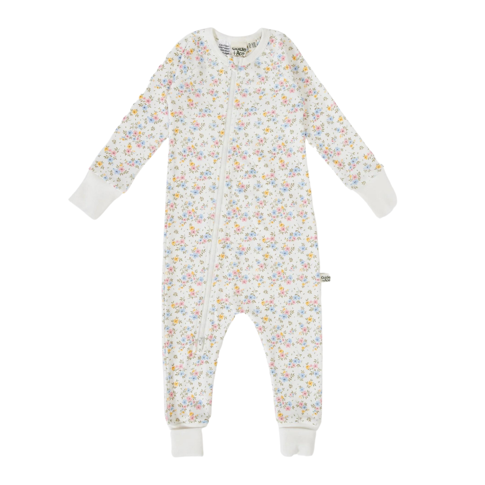 Ditzy Floral Print Zipsuit - Antique White