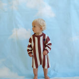 Organic Knitted Stripe Romper - Maroon