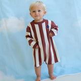 Organic Knitted Stripe Romper - Maroon