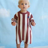Organic Knitted Stripe Romper - Maroon