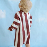 Organic Knitted Stripe Romper - Maroon
