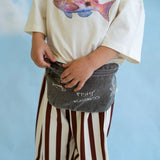 Organic French Terry Striped Pants - Maroon