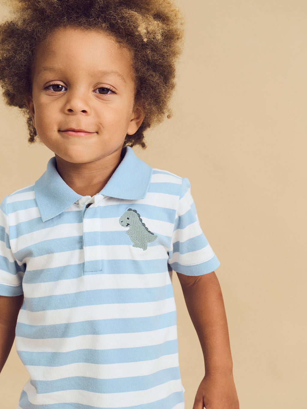 T-Rex Stripe Polo Shirt - Marine Blue / Almond Milk