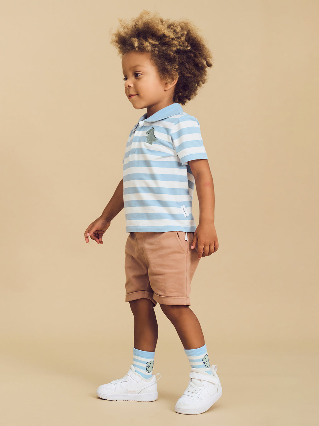 T-Rex Stripe Polo Shirt - Marine Blue / Almond Milk