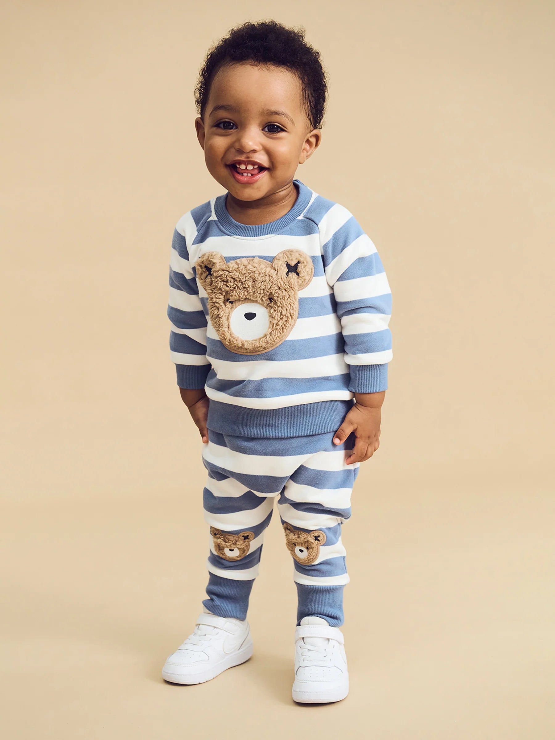 Furry Hux Stripe Sweatshirt - Cornflower/Ecru