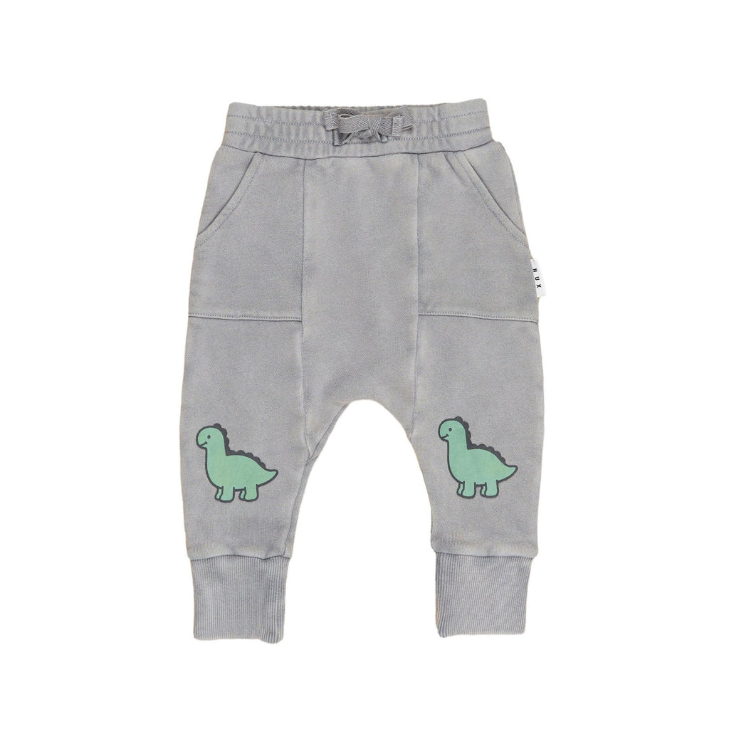 Huxbaby Vintange Grey Dino Drop Crotch Pant - Washed Grey