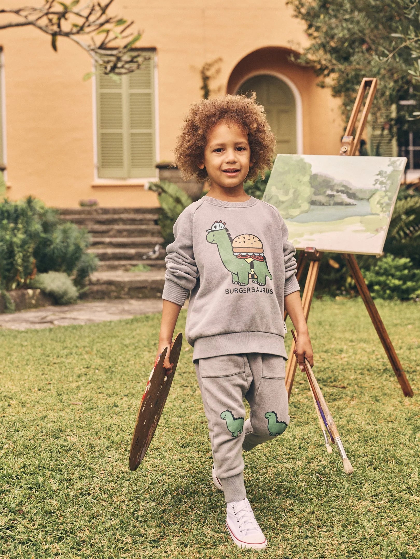 Huxbaby Vintange Grey Dino Drop Crotch Pant - Washed Grey