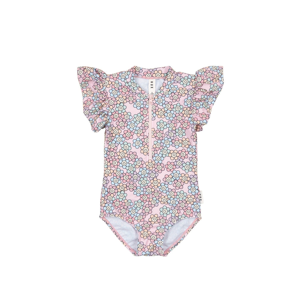 Rainbow Daisy Frill Zip Swimsuit