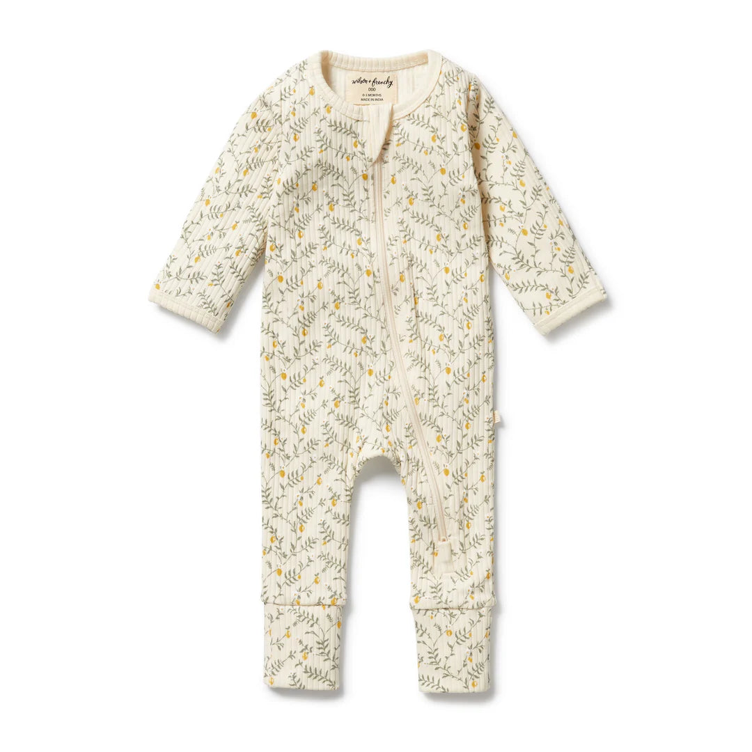 Lemon Leaf Organic Zipsuit with Feet