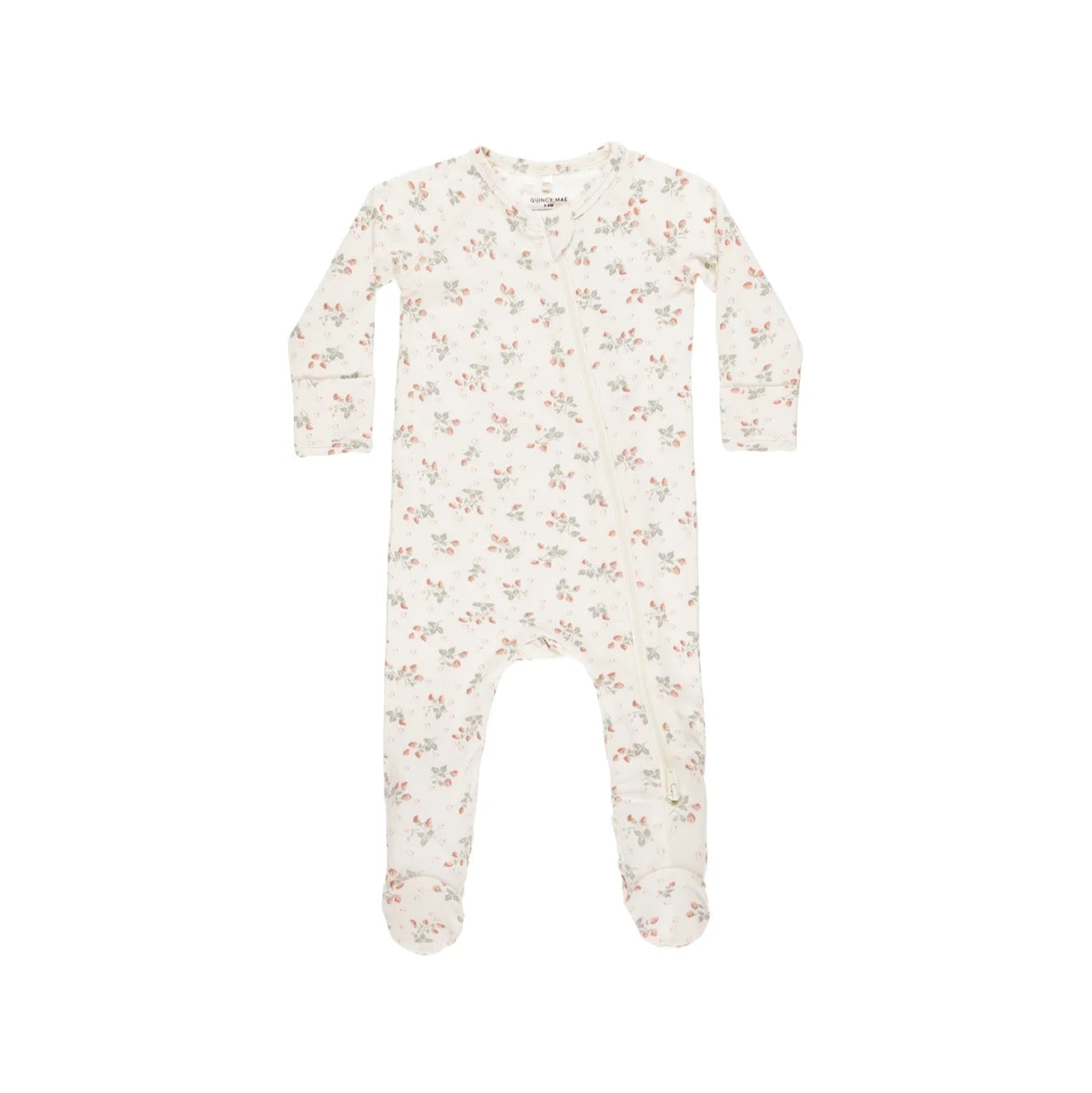 Quincy Mae Bamboo Zip Footie | Strawberries