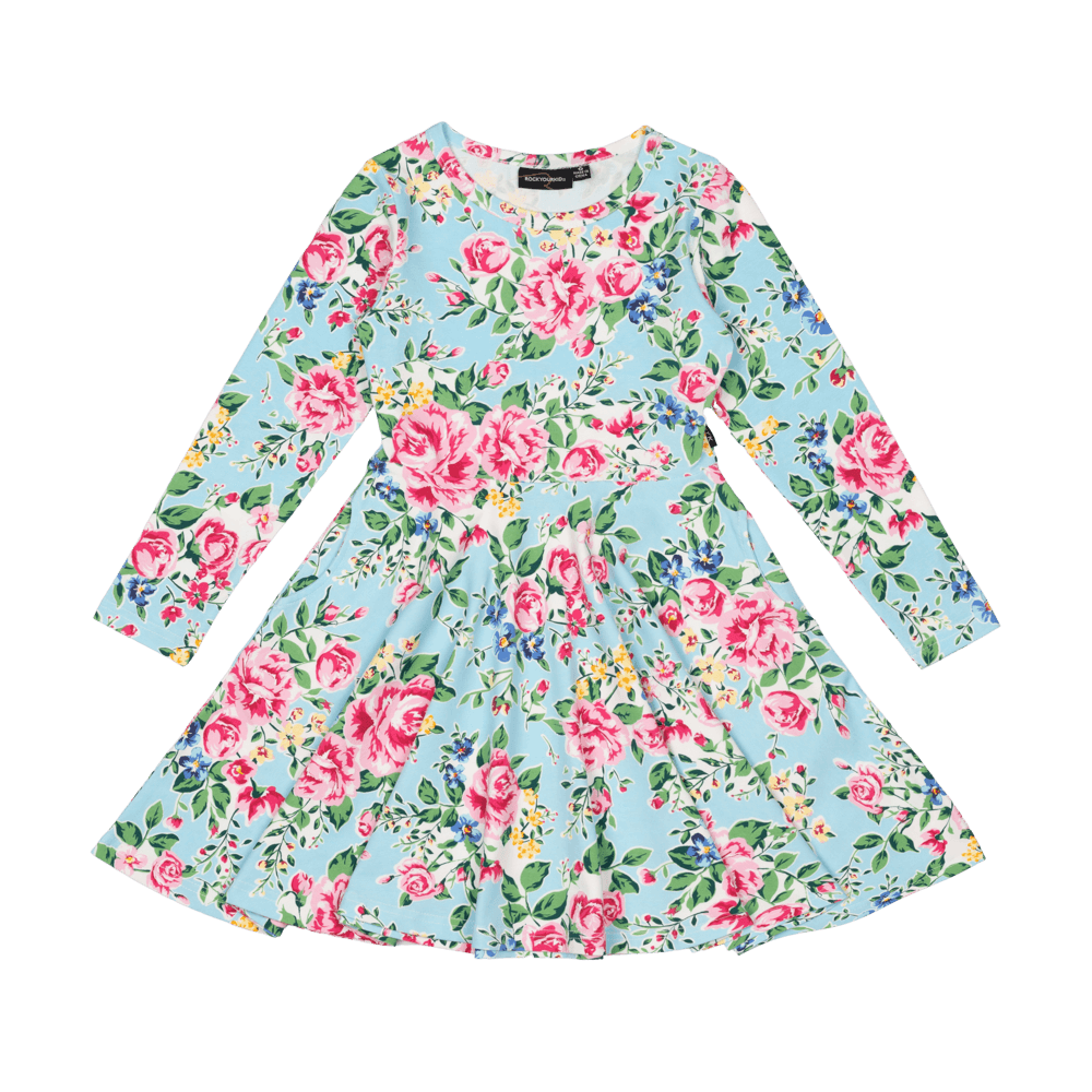 Rock Your Baby Blue Garden Waisted Dress - Blue Floral