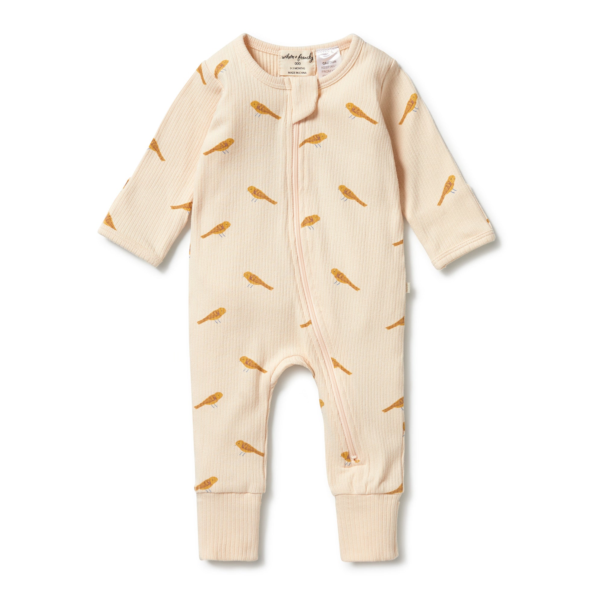 Organic Rib Zipsuit with Feet - Tweet Tweet