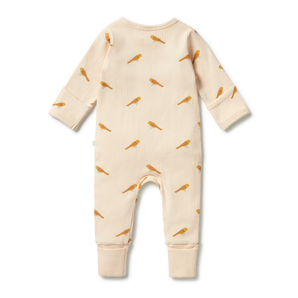 Organic Rib Zipsuit with Feet - Tweet Tweet