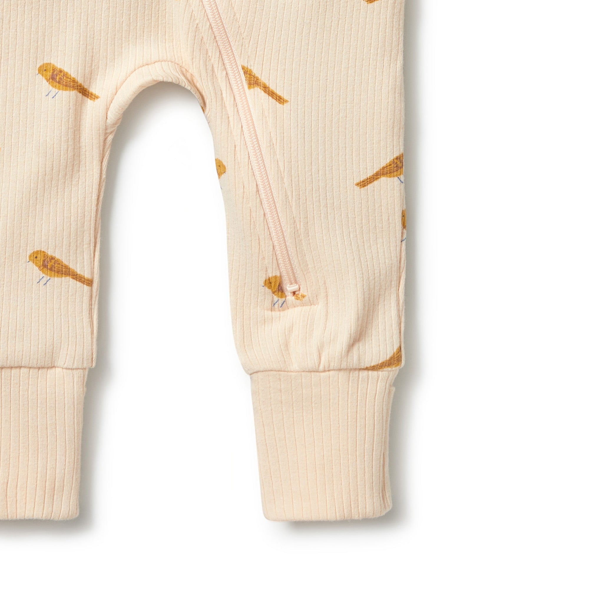 Organic Rib Zipsuit with Feet - Tweet Tweet