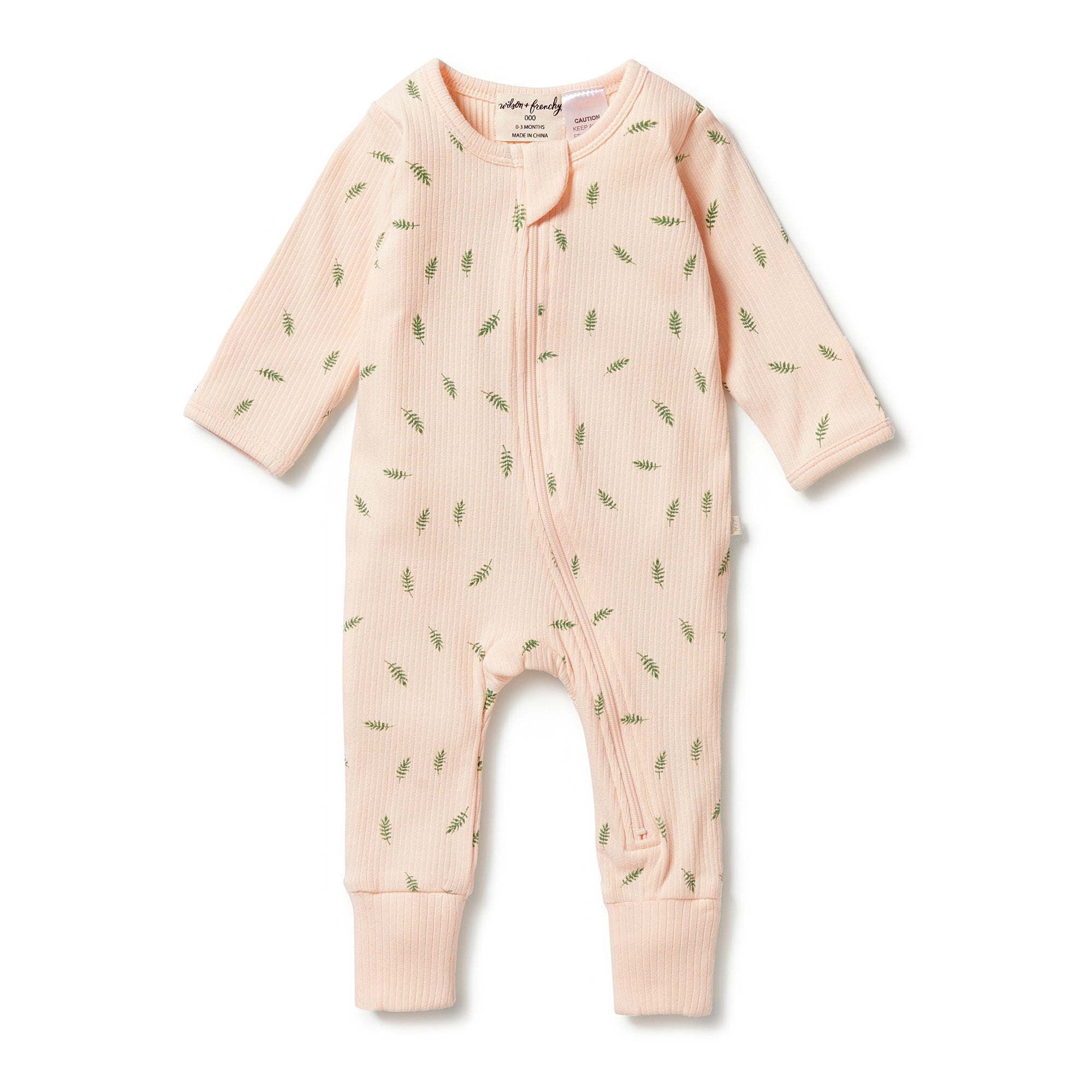 Organic Rib Zipsuit with Feet - Falling Leaf