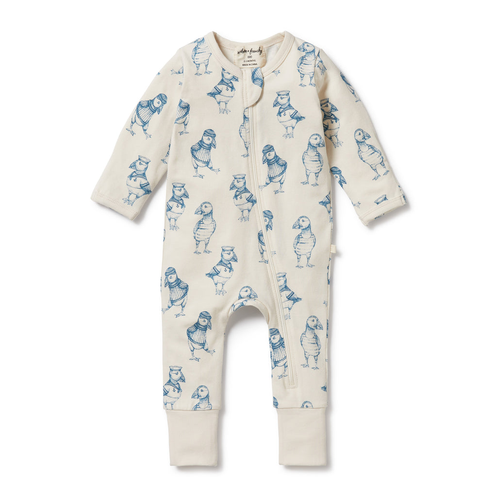 Wilson and Frenchy Petit Puffin Organic Zipsuit with Feet