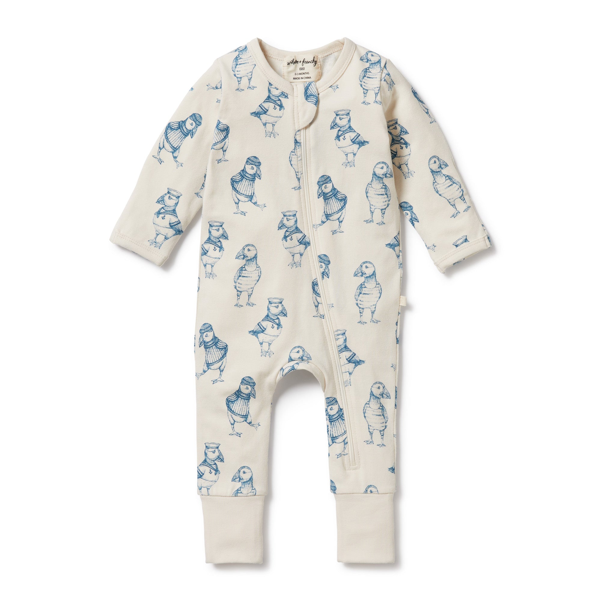 Wilson and Frenchy Petit Puffin Organic Zipsuit with Feet