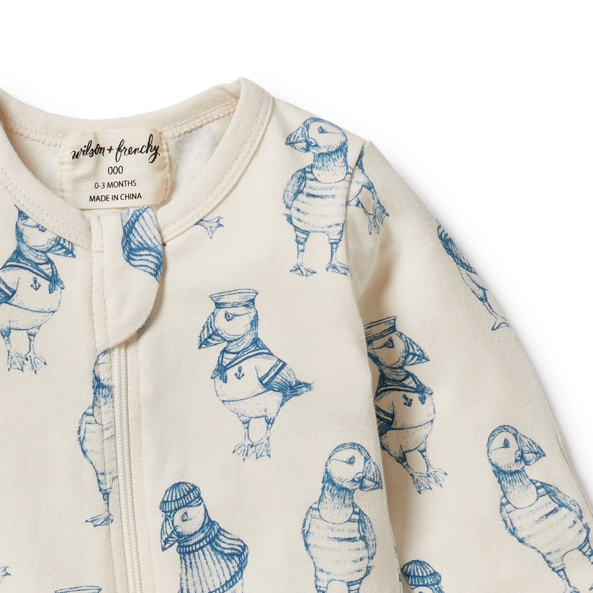 Wilson and Frenchy Petit Puffin Organic Zipsuit with Feet