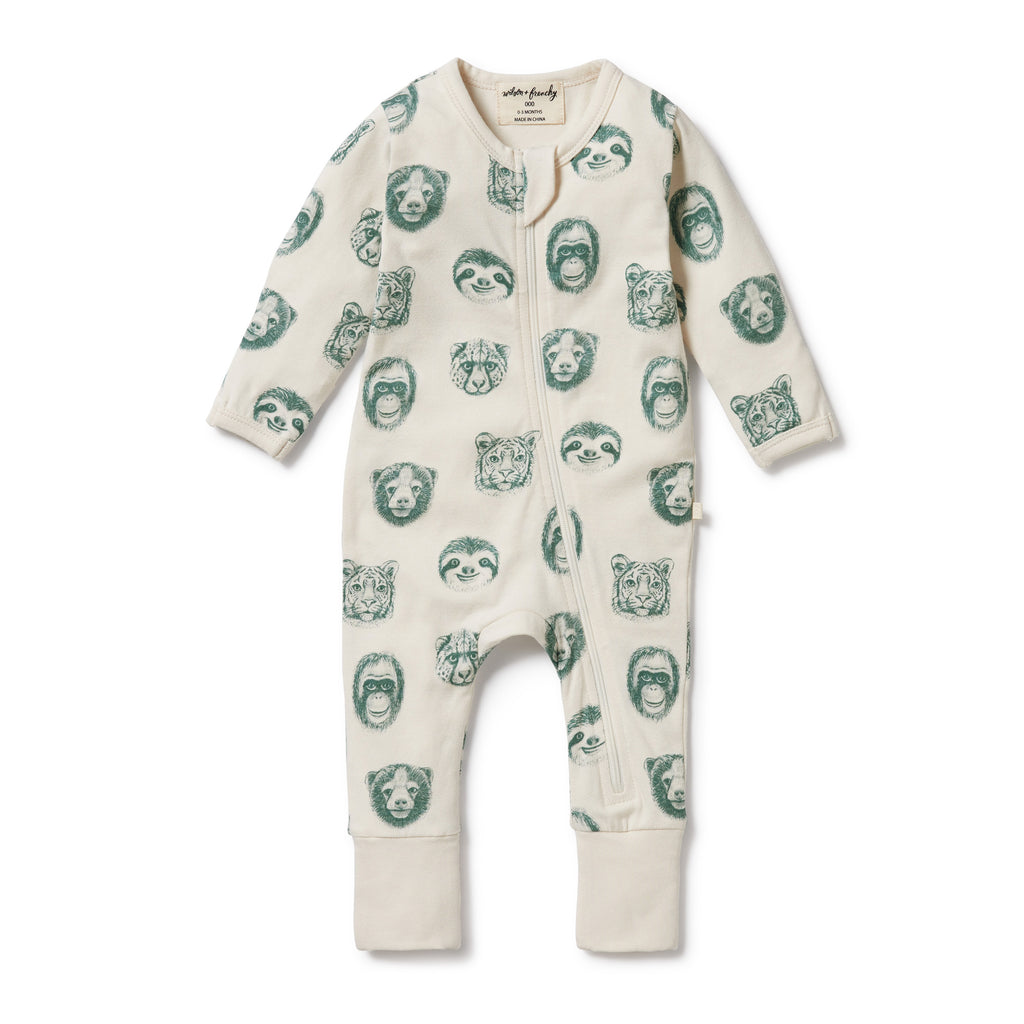Wilson and Frenchy Hello Jungle Organic Zipsuit with Feet