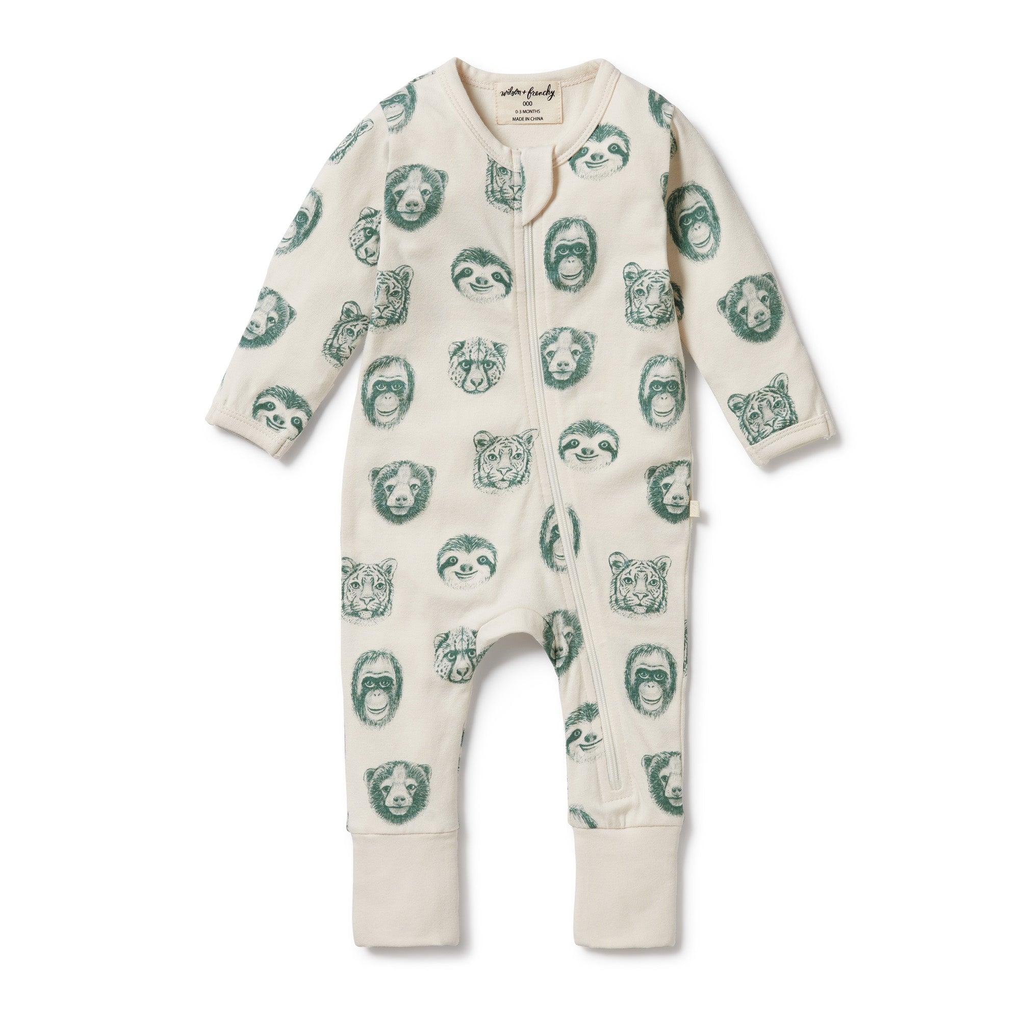 Wilson and Frenchy Hello Jungle Organic Zipsuit with Feet