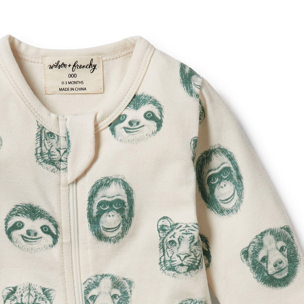 Wilson and Frenchy Hello Jungle Organic Zipsuit with Feet