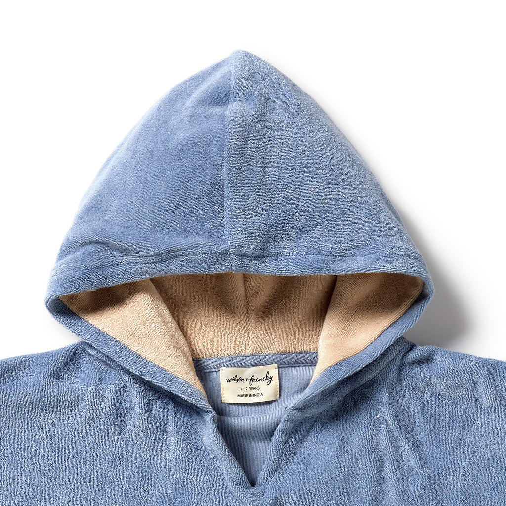 Dusty Blue Organic Terry Hooded Poncho