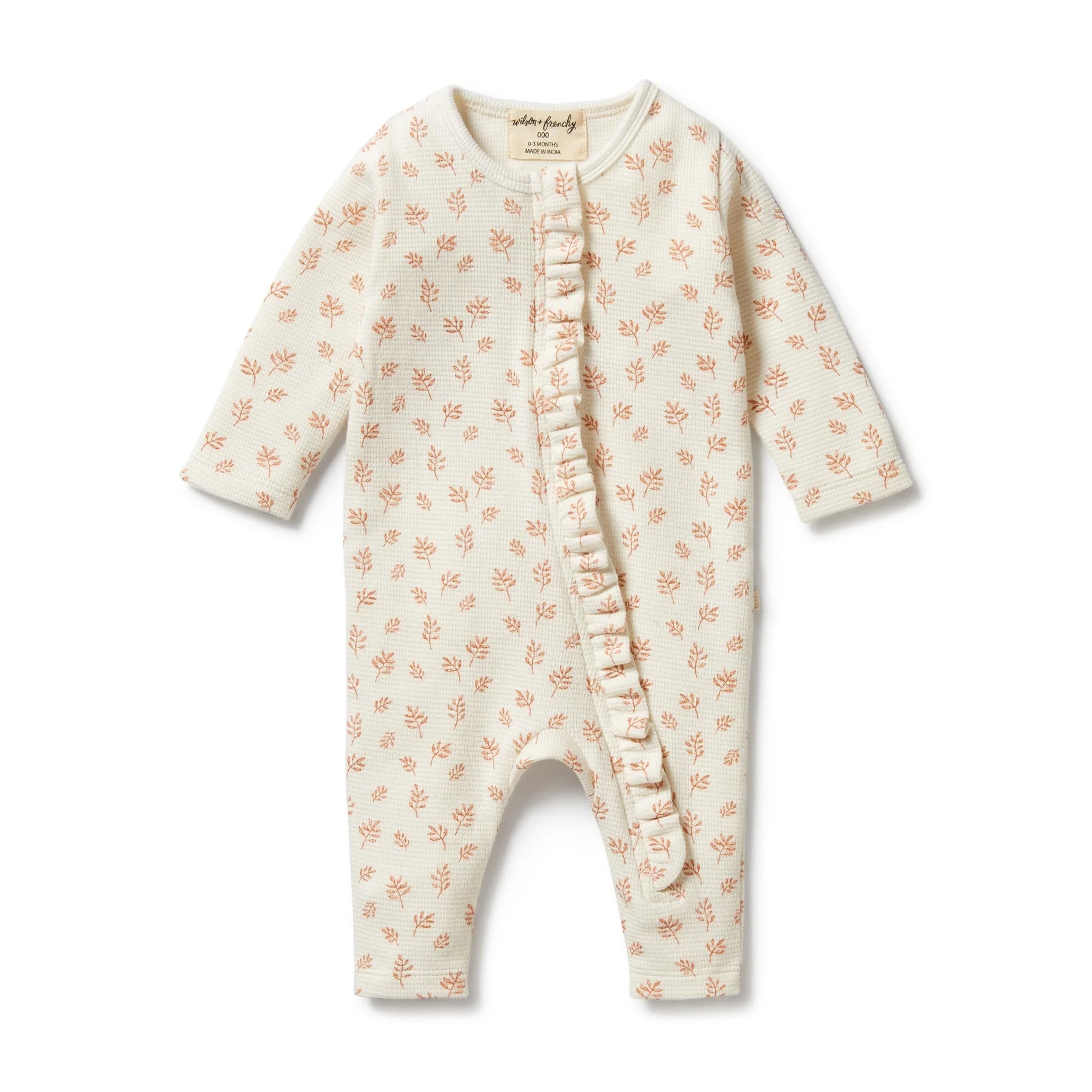 Wilson and Frenchy Organic Waffle Ruffle Zipsuit - Winter Bloom