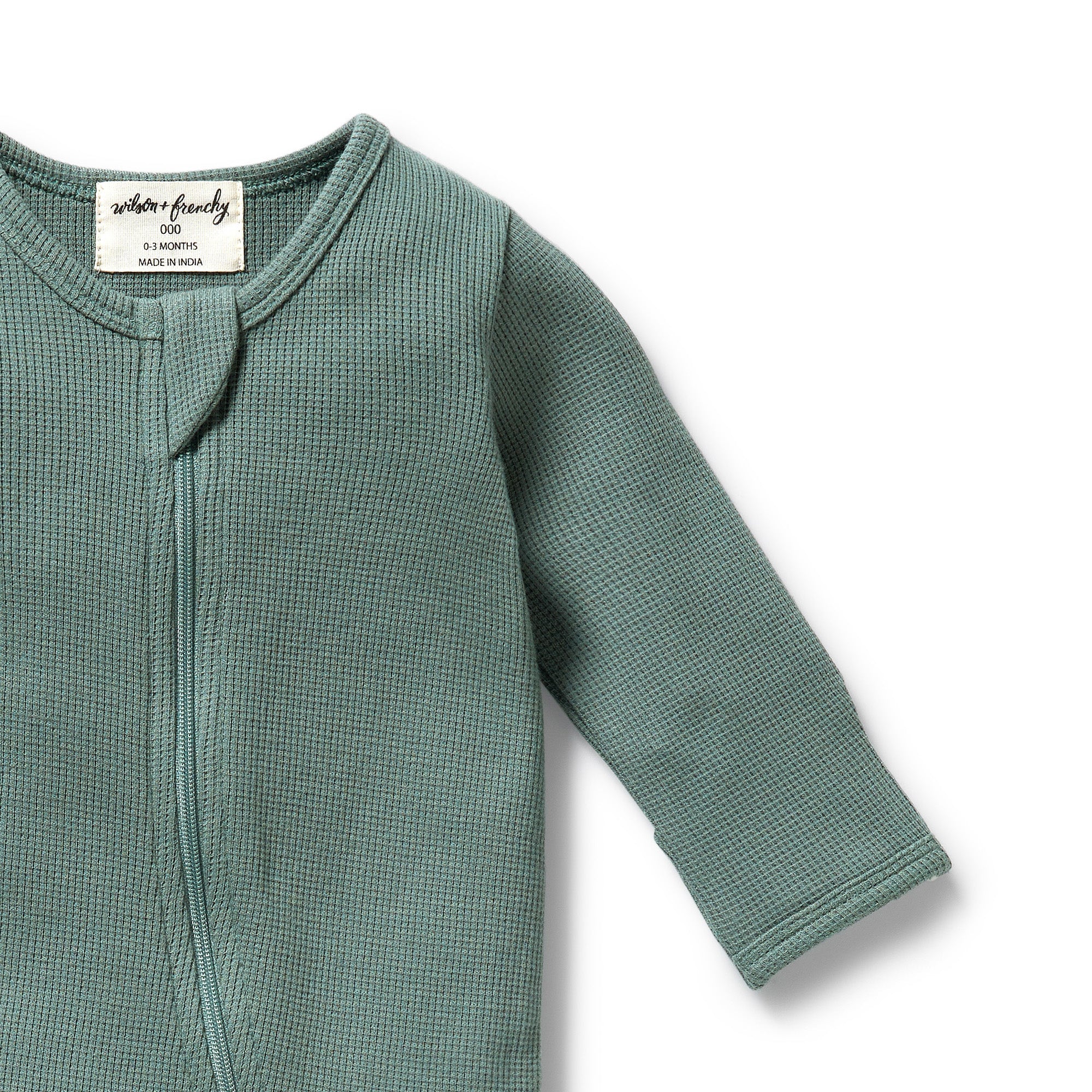 Pine Green Organic Waffle Zipsuit