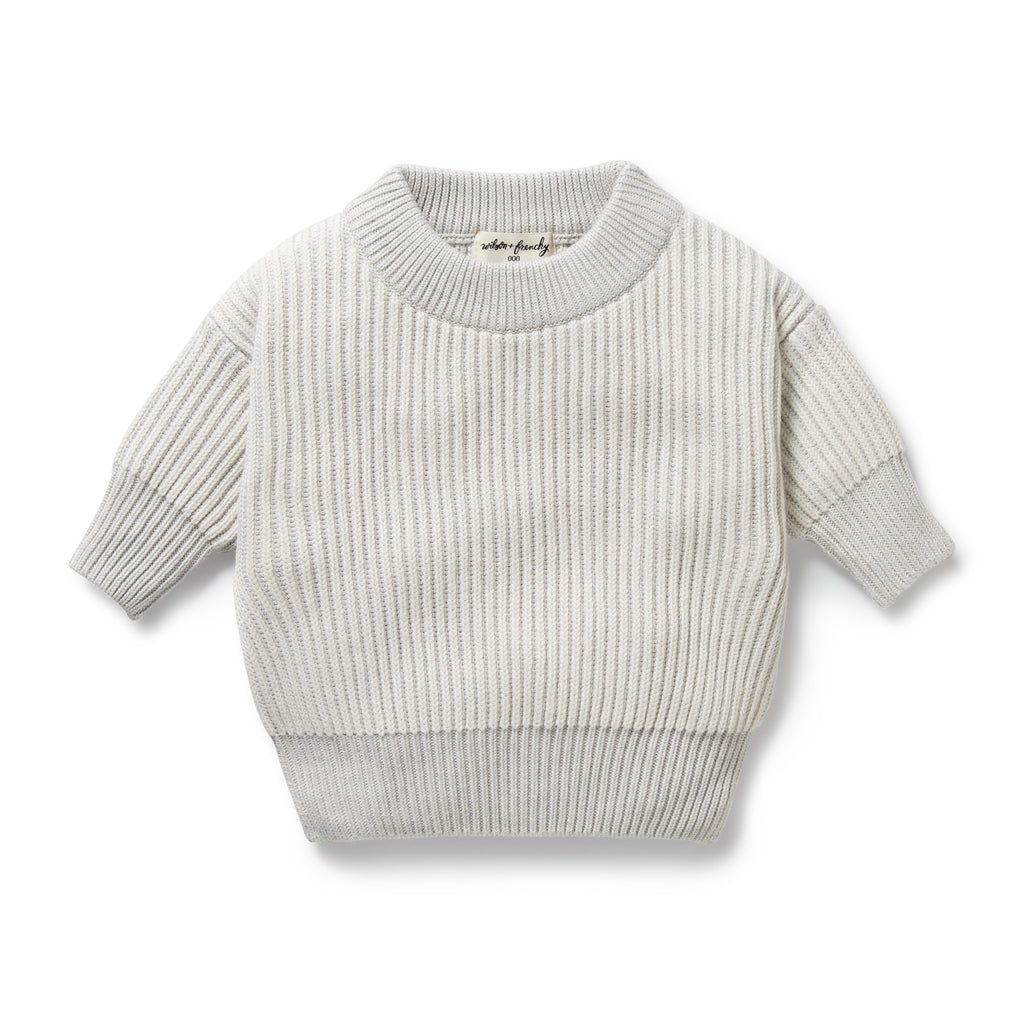 Grey Melange and Oatmeal Organic Knitted Ribbed Jumper