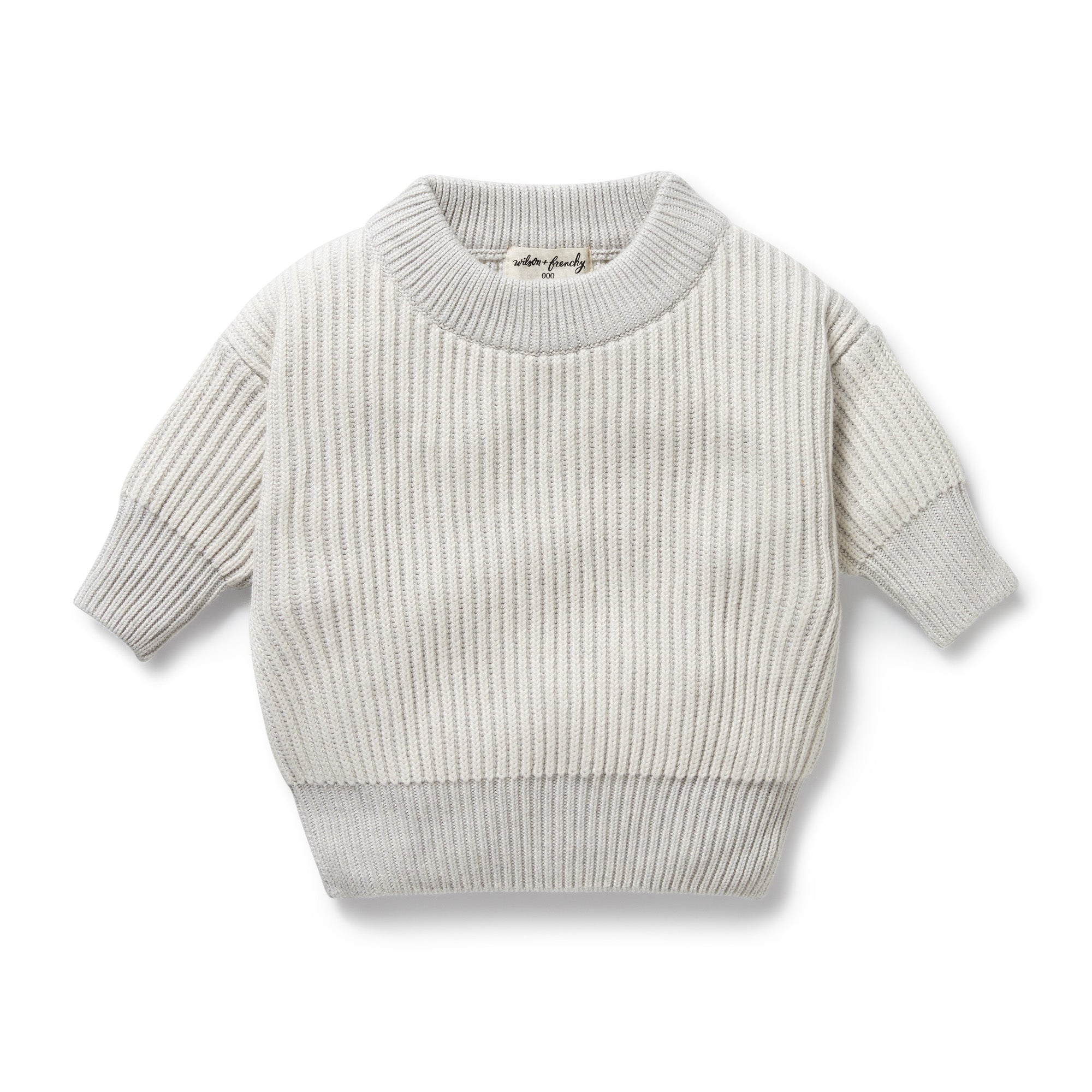 Grey Melange and Oatmeal Organic Knitted Ribbed Jumper