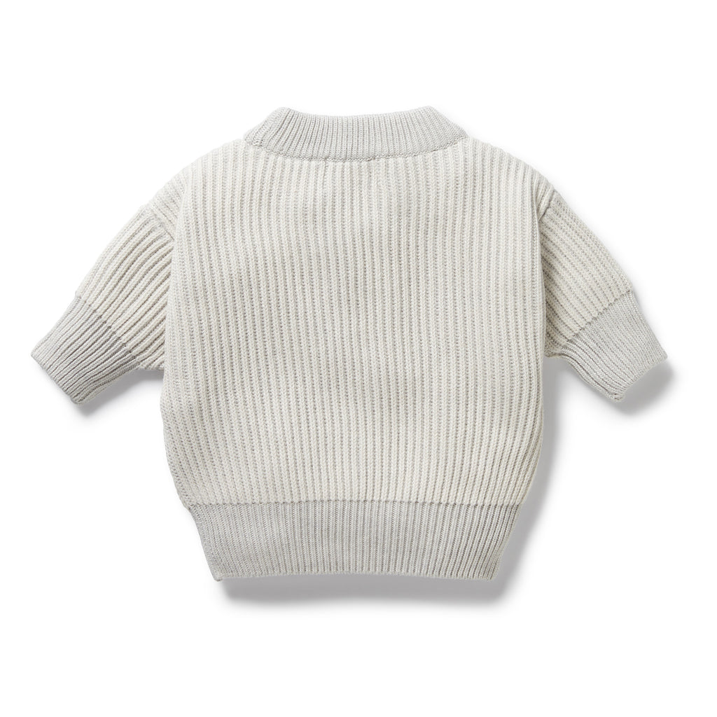 Grey Melange and Oatmeal Organic Knitted Ribbed Jumper