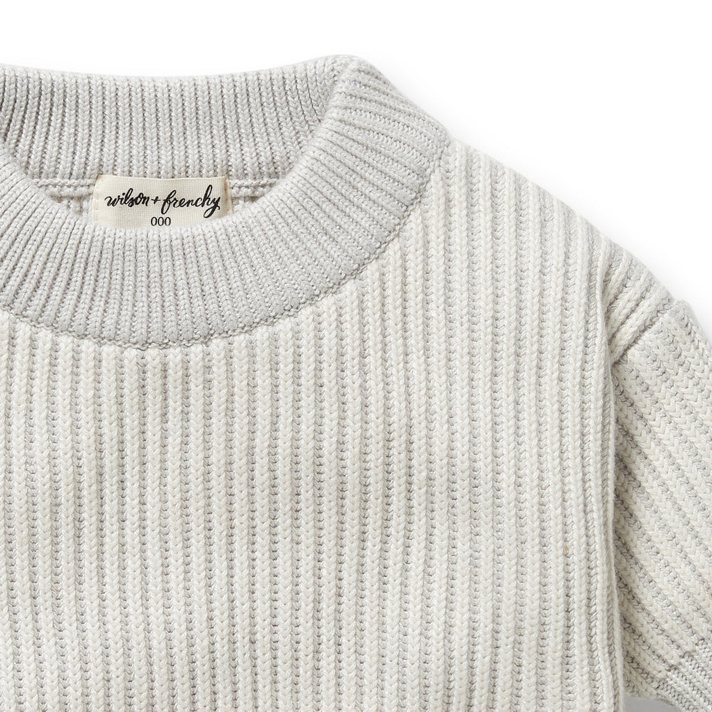 Grey Melange and Oatmeal Organic Knitted Ribbed Jumper