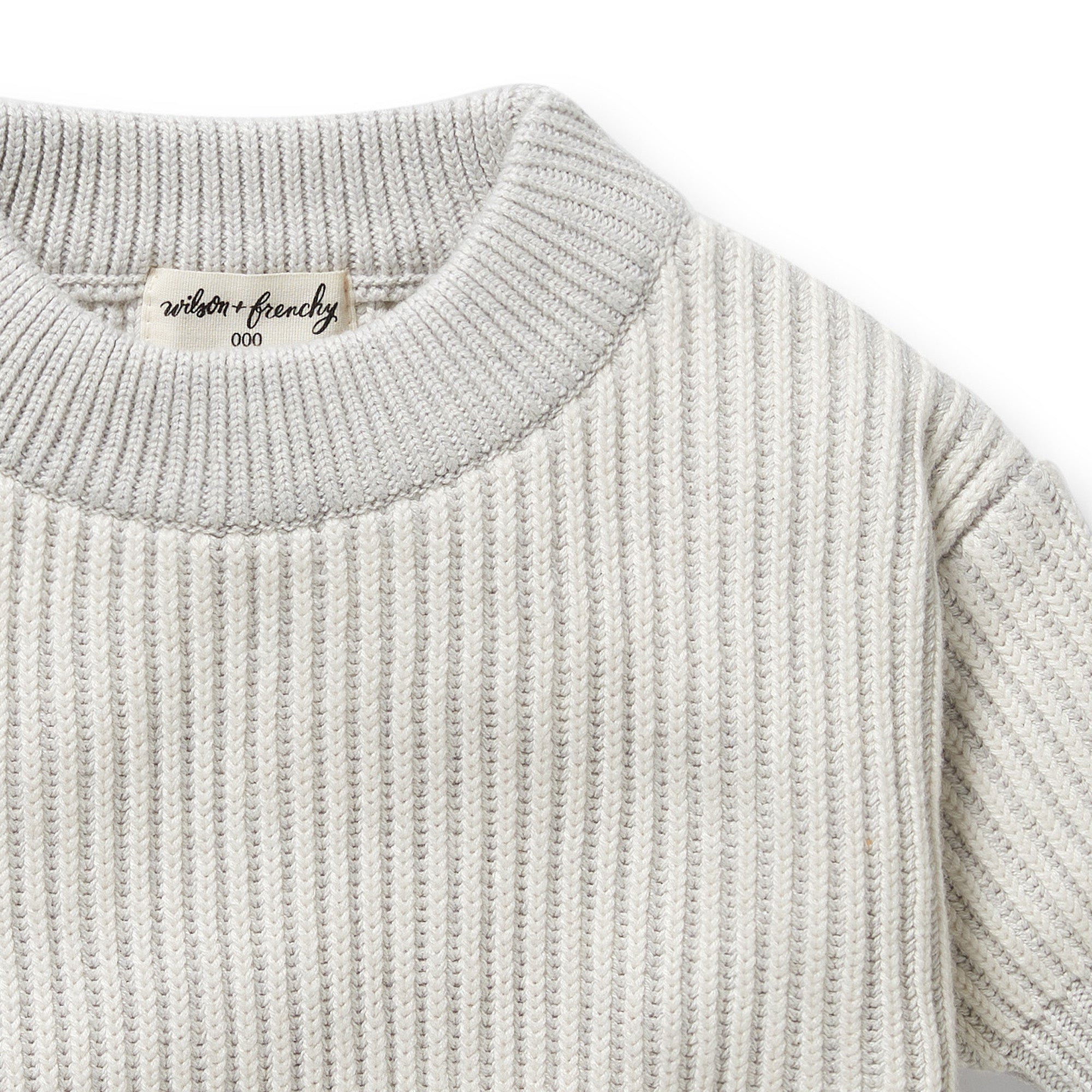 Grey Melange and Oatmeal Organic Knitted Ribbed Jumper