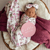 Cherry Blossom Organic Jersey Wrap & Topknot Set