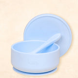 Kiin Silicone Suction Bowl with lid + Spoon Set Pastel Sky