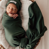 Olive Baby Jersey Wrap & Beanie Set