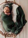 Olive Baby Jersey Wrap & Beanie Set