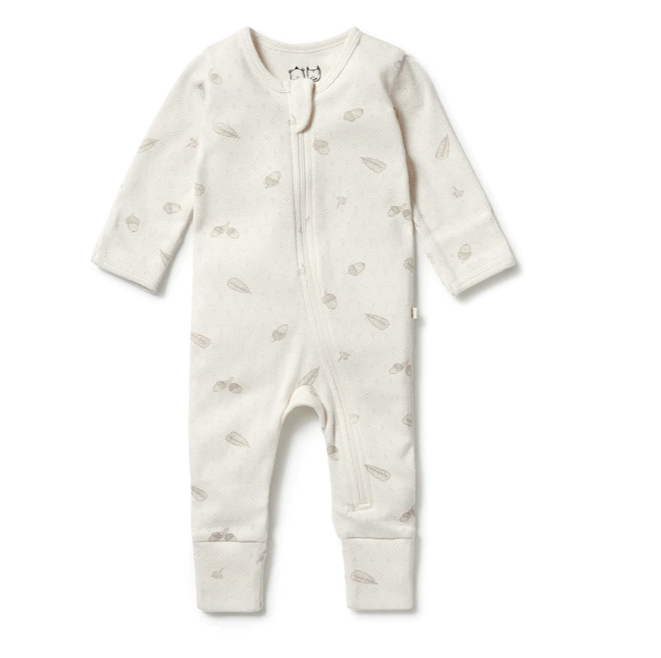 Organic Pointelle Zipsuit with Feet - Little Acorn