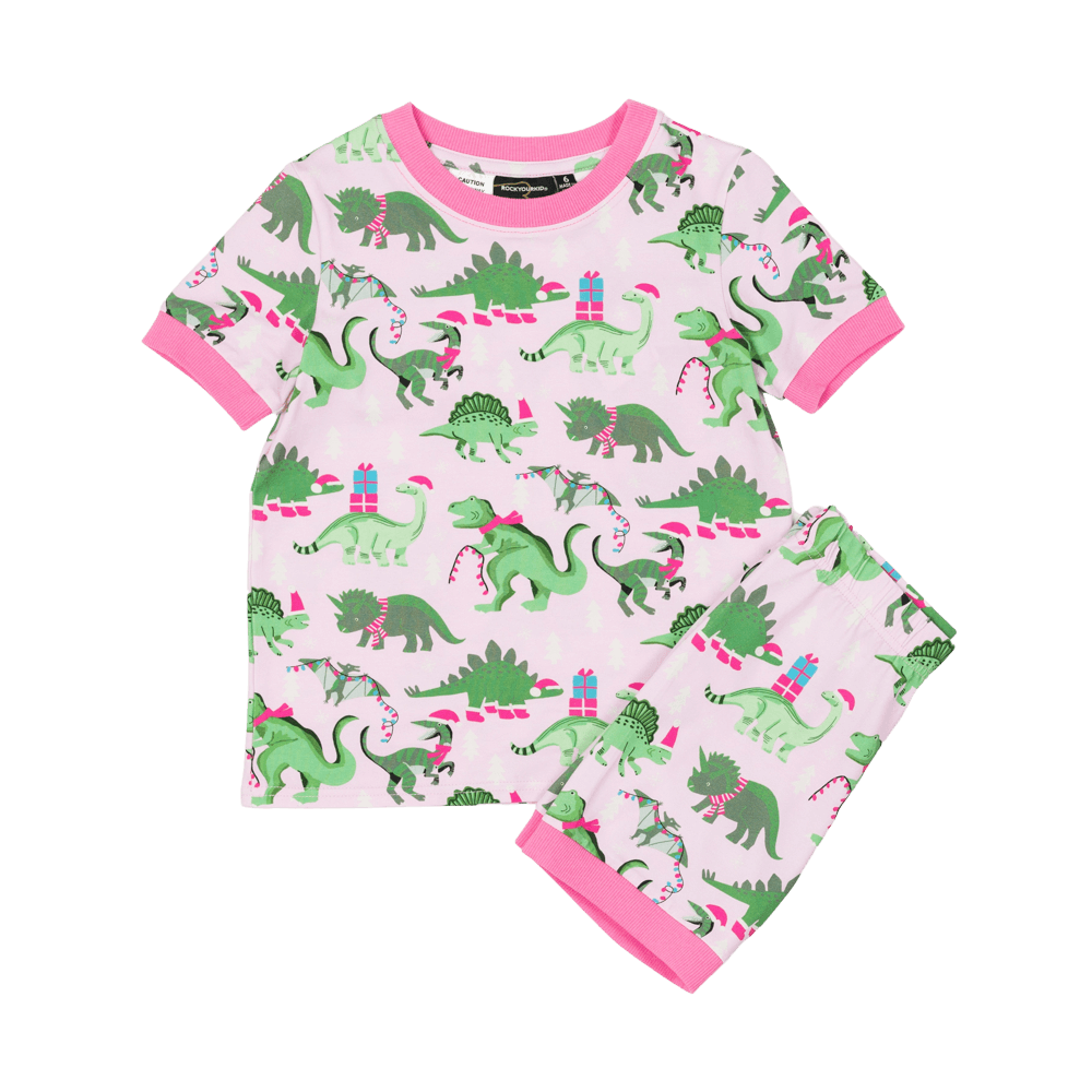 Pink Dino SS PJ Set - Multi
