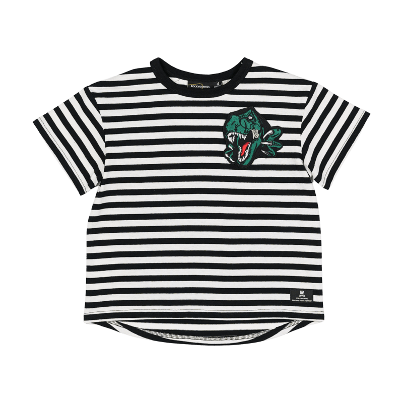 Destroy SS T-Shirt Boxy Fit - Black/Cream Stripe