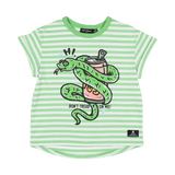 Don'T Tread On Me SS T-Shirt Boxy Fit - Green/Cream Stripe